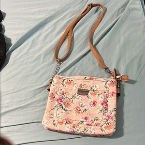 Rosetti Pink Floral Crossbody Bag with Tan Strap nwot
